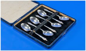 A 1930`s Boxed Set Of Six Silver Apostle Tea Spoons. Hallmark Sheffield 1930. Makers mark CB&S. 57