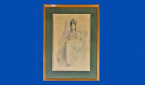 Arthur Keene `Study Of Karen` Pencil Paper/Watercolour Signed & dated 1970. 22.5x14.5``. Provenance