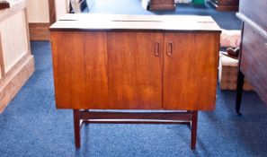 Late 20th Century Teak Veneered Side Unit, double doors to left side opening to reveal various