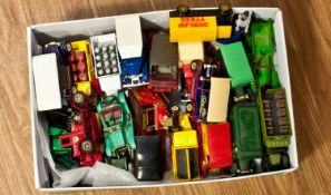 Box Containing a Collection of Assorted Model Cars, by Days Gone, Matchbox, Corgi. Approximately 38