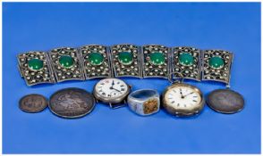 Collection of Various Silver Items, comprising a ladies silver pocket watch, probably late