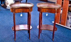 Pair of French Style Kidney Shaped Bedside Tables, second half of the 20th century each with