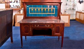 Edwardian Mahogany Washstand, the upper section with tiled back and pot shelf, the base with single