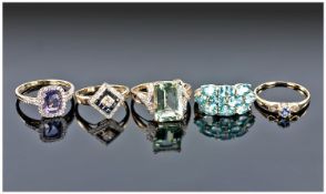 A Collection of Ladies 9ct Gold Stone and Diamond Set Dress Rings, 5 in total. All fully