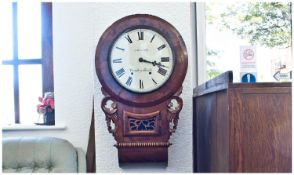 Mahogany Cased American Regulator Spring Movement 8 Day Wall Clock. With sellers name on the white