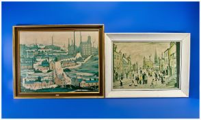 Two Framed Lowry Coloured Prints 19 by 14 and 22 by 17 inches.