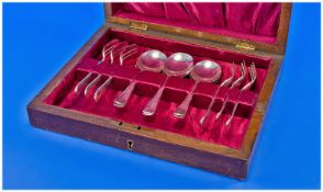 A Silver 12 Piece Set of Matching Fruit/Dessert Forks and Spoons. Hallmarked Sheffield 1944. In