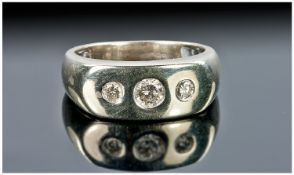 Gents 9ct Gold Diamond Ring, Set With Three Round Modern Brilliant Cut Diamonds, Fully Hallmarked,