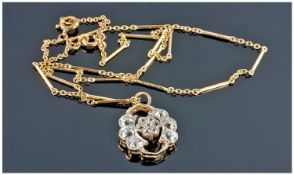 Late 19th Early 20thC Diamond Pendant Of Shaped Form Set With A Central Cluster Of Seven Round