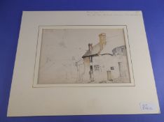 Artist Sketch by Harry Bush, Axmouth 1909. Pencil and Watercolour, Cottage, semi painted. 9.5 by 6.