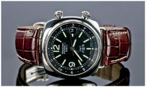 Panerai Radiomir GMT Alarm Stainless Steel Wristwatch, 42mm fitted on original brown crocodile