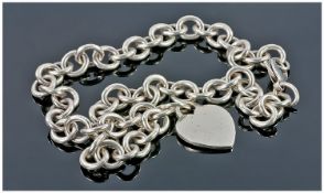 Heavy Silver Necklace With Heart Shaped Charm, Marked Tiffany.