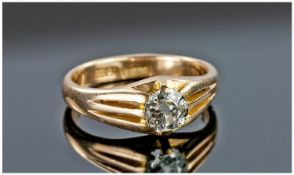 Gents 18ct Gold Single Stone Diamond Ring, Old Round Cut Diamond Claw Set, Estimated Diamond Weight