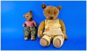 Two Vintage Well Loved And Worn Teddy Bears. Circa 1930`s. 18.5`` in length.