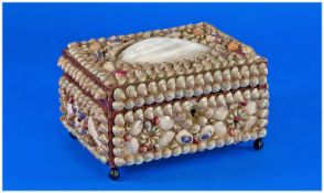 French Shell Encrusted Trinket Box, mainly miniature shells applied in a symmetrical pattern to