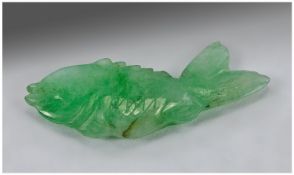 Carved Jadeite Stone Pendant In The Form Of A Fish, Length 40mm.
