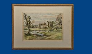 Dennis Flanders 1915-1994 `Stokesay Castle` Shropshire, Pencil/Watercolour, Signed. Gallery label &
