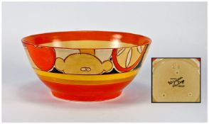 Clarice Cliff Hand Painted Bowl `Sliced Fruit`, orange pattern. Havre Shaped Bowl c 1930