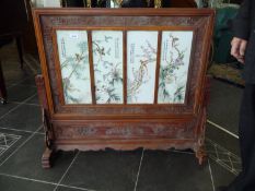Huge Porcelain Wooden Screen. Late 20th Century. The Chinese Hardwood Framed floor Screen with 4