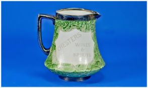Shelley Advertising Water Jug, Shagreen Design With Silvered Lustre Handle, Base And Rim. Marked ``