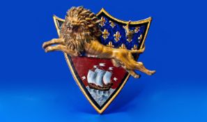 A Galle Nancy, St Clements Faience Pottery Wall Pocket in the form of an Heraldic shield painted