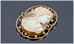 Victorian Fine Shell Cameo In A Gold Openwork Frame Pendant/Brooch. Not marked but tests as gold.