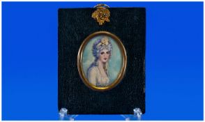 Early 19th Century Fine Portrait Miniature on Ivory. Young Noble Woman. Portrait 2.5 inches high.