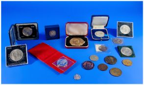 A Collection Of Commemorative Silver And Mixed Coins. 9 boxes in total. Plus an 18ct gold wedding