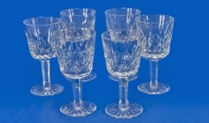 Waterford Crystal Set of Six Cut Glass Lismore Port Glasses, all with cut bowls, faceted stems and