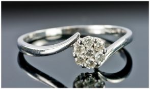 9ct White Gold Diamond Cluster Ring, Set with 7 Round Brilliant Cut Diamonds On A Twist, Fully
