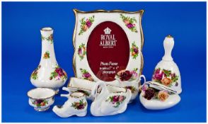 Royal Albert,`Old Country Roses`, small collection of items including photo frame, bell, vase