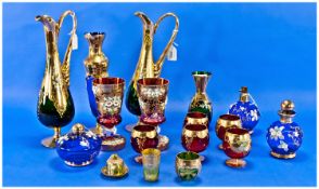 Collection of Mid 20th Century Italian Glassware, all with gilt overlaid hand finished floral