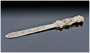 A Continental Late 19th Century Silver Filigree Letter Opener of good quality. Full silver