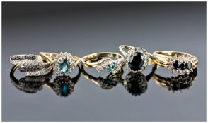 Five 9ct Gold Diamond Set Dress Rings, Set With Coloured Stones And Diamonds, All Fully Hallmarked.