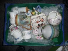 Box of Ceramics, including Studio pottery, posies, butter dish, Wedgwood vase, etc.