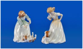 Royal Doulton Figures, 1. `Sit` HN 3123, 1991-2000 4.5`` in height, 2. `Let`s Play` HN 3397.  1992-