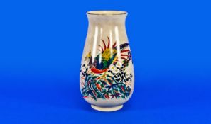 A Fine Quality Japanese Satsuma Type Crackle Glazed Vase. Decorated in thick coloured enamels,