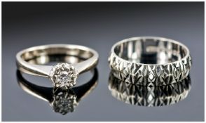 9ct White Gold Diamond Ring Together With A White Gold Wedding Band.