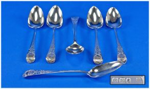 George III Matching Fine Set Of Six Silver Teaspoons, Hallmark London 1807, Makers Mark S.A Stephen