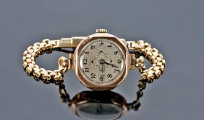 Ladies 1920`s 9ct Gold Cased Wrist Watch. Fully hallmarked. Fitted on a rolled gold bracelet.
