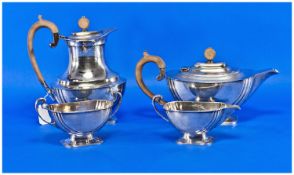 Four Piece Silver Plated EPNS Teaset in the Queen Anne Style with wood handles, by Ronney of