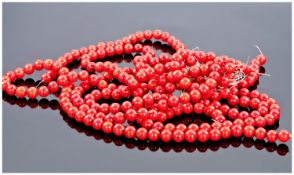 A Fine Coloured & Natural Coral Bead 5 Strand Necklace. Red colourway. 150.45 grams.