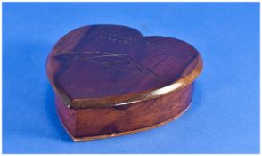 Pitcairn Island Interest. A Heart Shaped Treen Box. The Lift off Lid Incised with an Outline of the