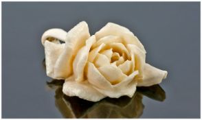 Victorian Carved Ivory Rose Pendant of fine quality. 2 x 1.5 inches in size. c.1860-80`s.