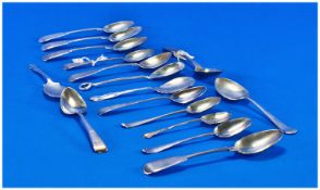 A Good Collection Of Georgian & Victorian Silver Teaspoons, various dates & makers. 16 spoons in