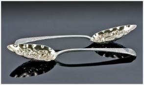 George III Very Fine Pair of Silver Berry Spoons with gilt interior bowls. Makers mark Richard