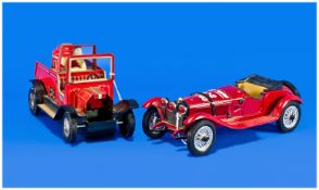 Bandai Battery Operated 1960`s Tin Model of a Fire Engine. 7.5 inches in length. Plus a scale model