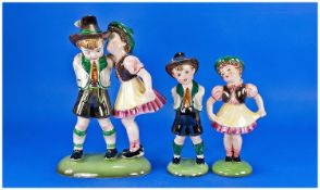 Royal Belvedere Pottery Figures. Vienna, made in Austria. A set of three figures, one with two
