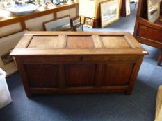18th Century Oak Coffer, with panelled top, front, sides and back, moulded rails and stiles, of