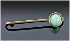 Early 20thC Base Metal Kilt Pin, Set With A Green Polished Cabochon. Length 49mm